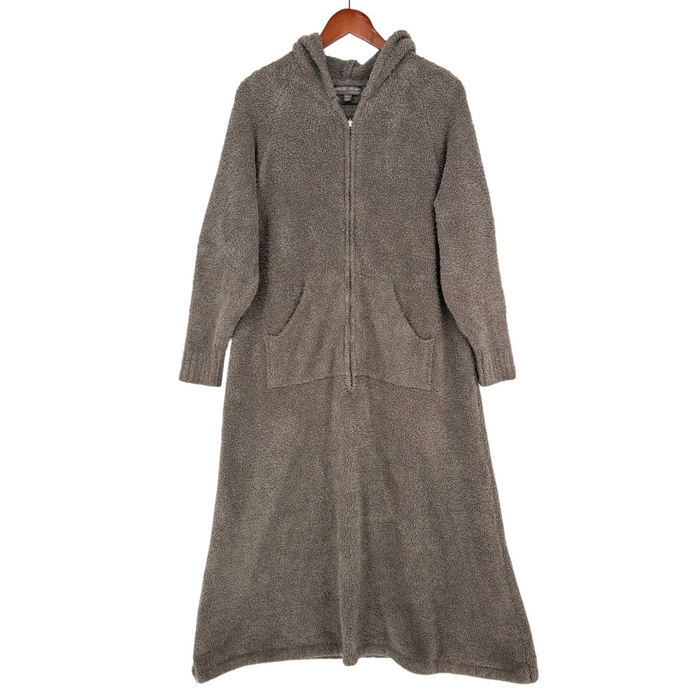 Barefoot Dreams Women 1X CozyChic Hooded Lounger Robe Plush 1/2 Zip Pockets